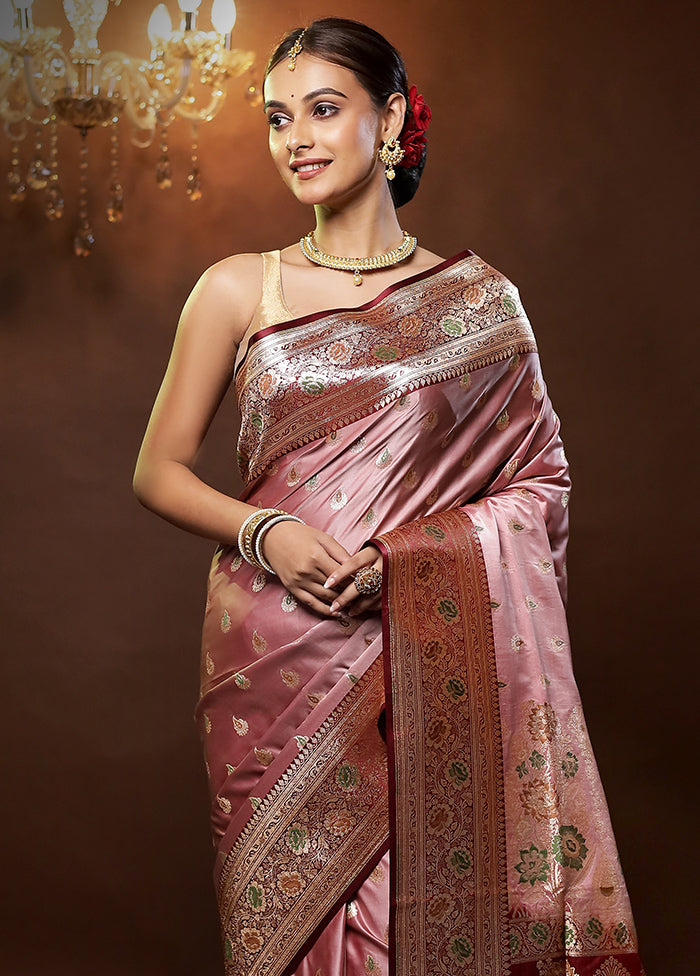 Pink Banarasi Silk Saree With Blouse Piece