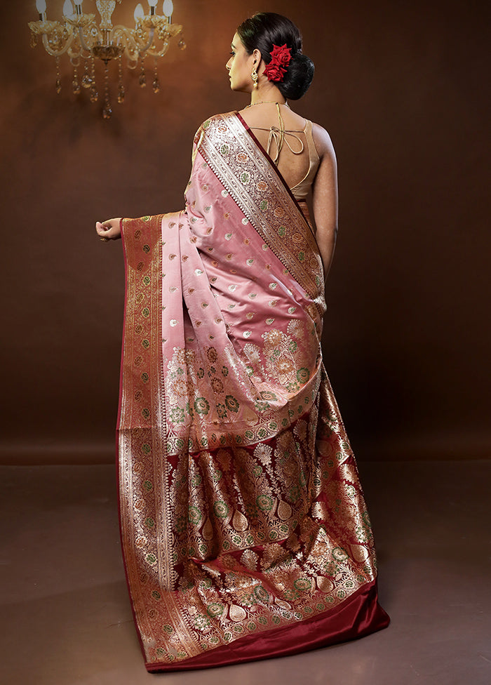 Pink Banarasi Silk Saree With Blouse Piece