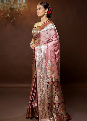 Pink Banarasi Silk Saree With Blouse Piece