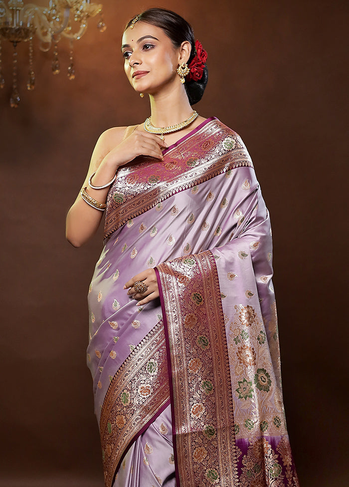 Purple Banarasi Silk Saree With Blouse Piece