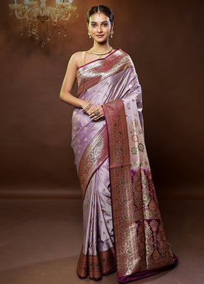 Purple Banarasi Silk Saree With Blouse Piece