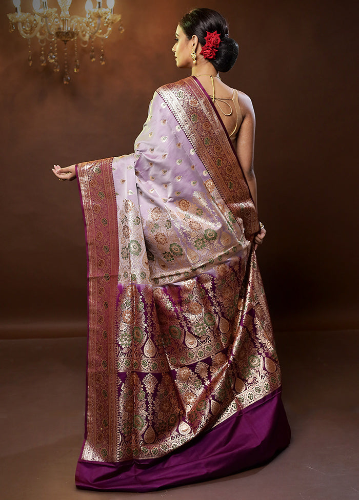 Purple Banarasi Silk Saree With Blouse Piece