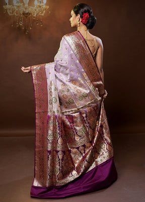 Purple Banarasi Silk Saree With Blouse Piece