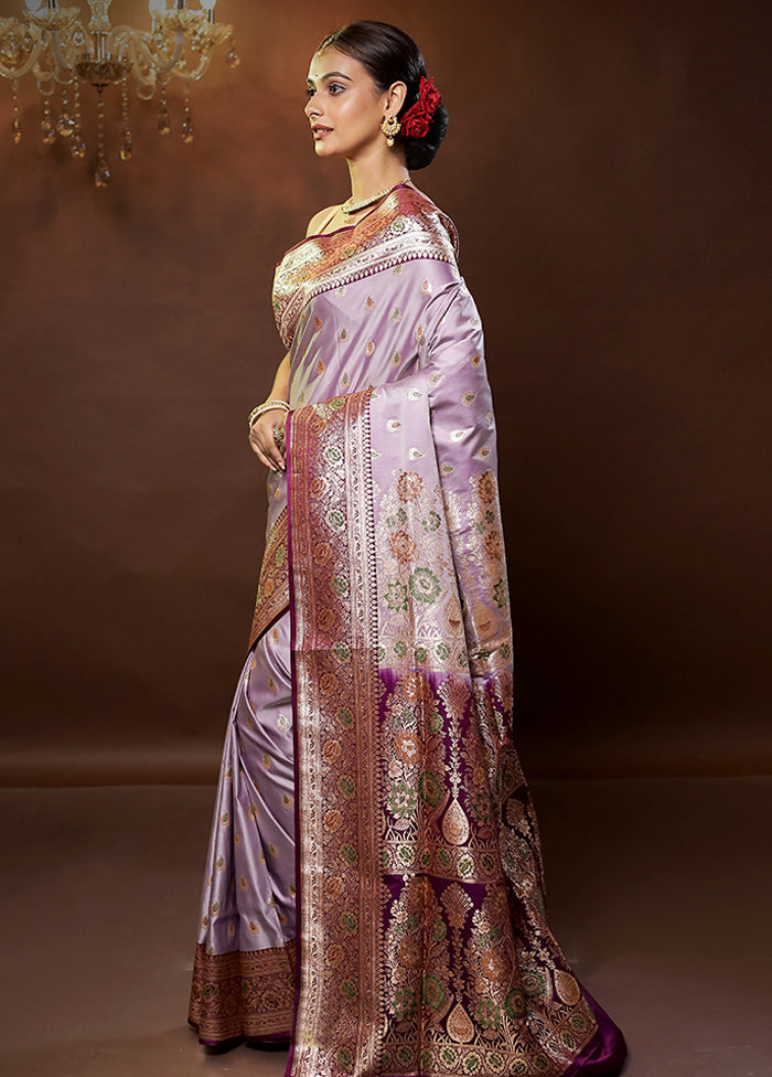 Purple Banarasi Silk Saree With Blouse Piece