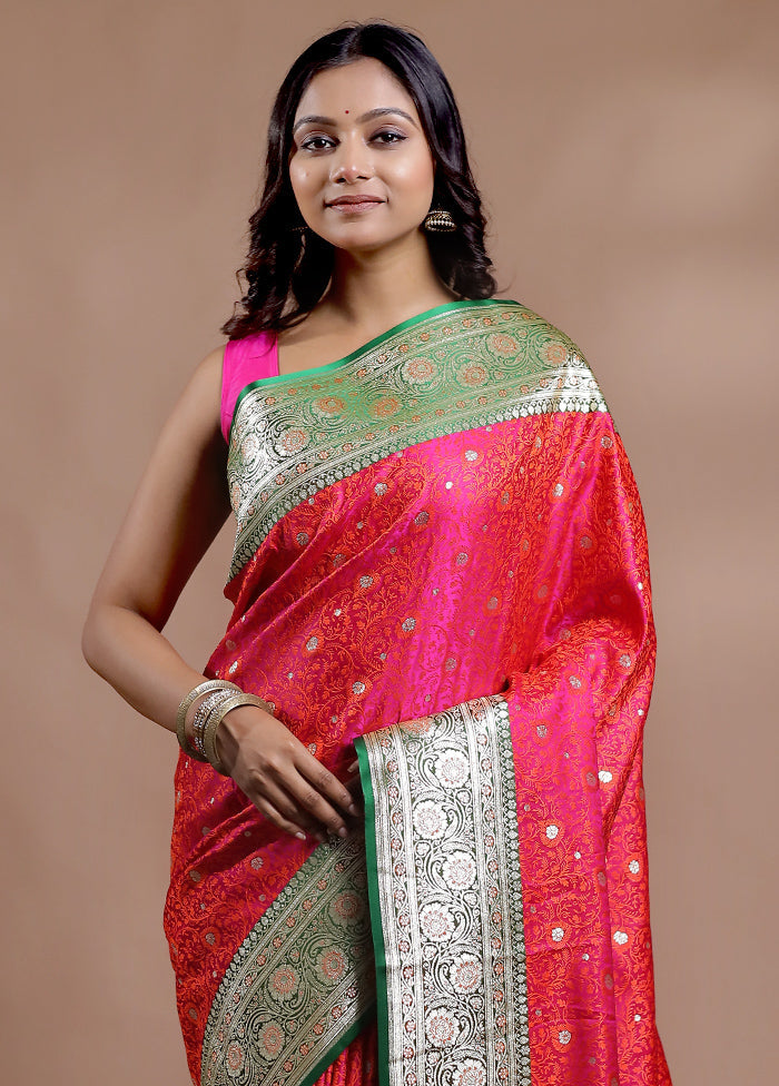 Pink Tanchoi Banarasi Silk Saree With Blouse Piece - Indian Silk House Agencies