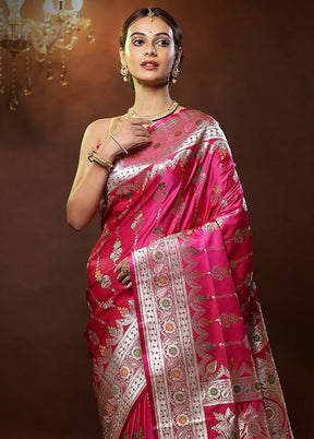 Pink Banarasi Silk Saree With Blouse Piece