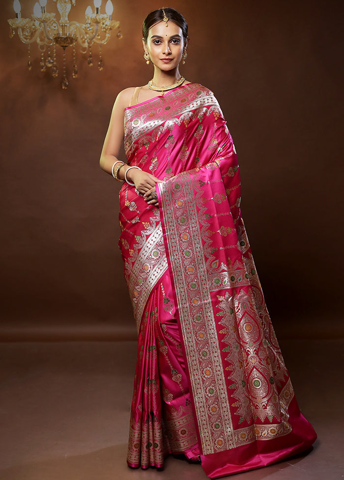 Pink Banarasi Silk Saree With Blouse Piece