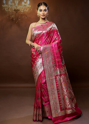 Pink Banarasi Silk Saree With Blouse Piece