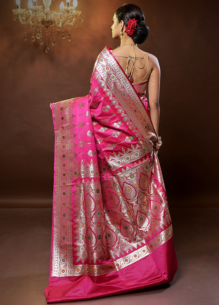 Pink Banarasi Silk Saree With Blouse Piece