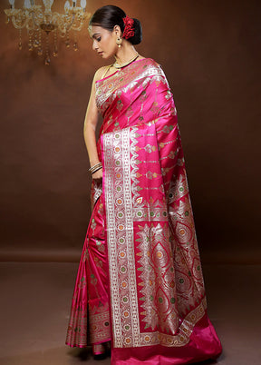 Pink Banarasi Silk Saree With Blouse Piece