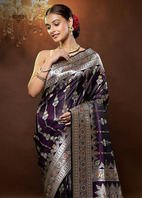 Purple Banarasi Silk Saree With Blouse Piece