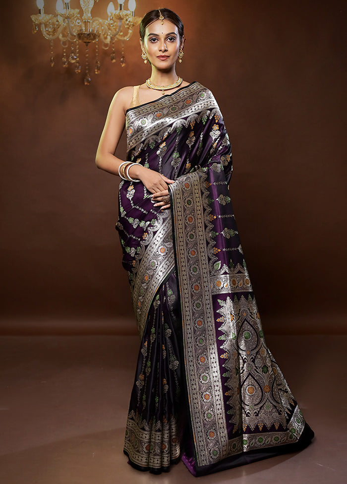 Purple Banarasi Silk Saree With Blouse Piece