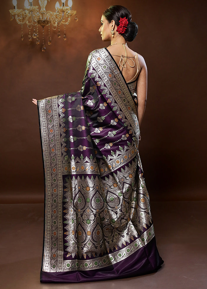 Purple Banarasi Silk Saree With Blouse Piece