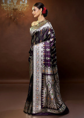 Purple Banarasi Silk Saree With Blouse Piece