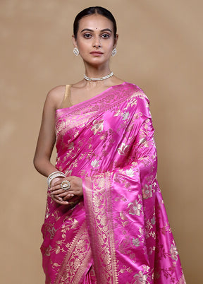 Pink Dupion Silk Saree With Blouse Piece