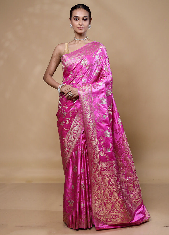 Pink Dupion Silk Saree With Blouse Piece