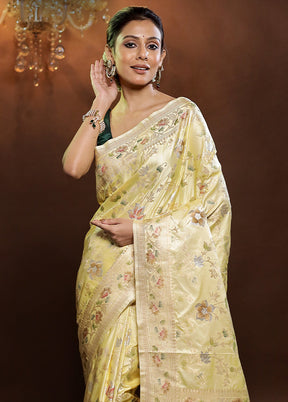 Yellow Dupion Silk Saree With Blouse Piece