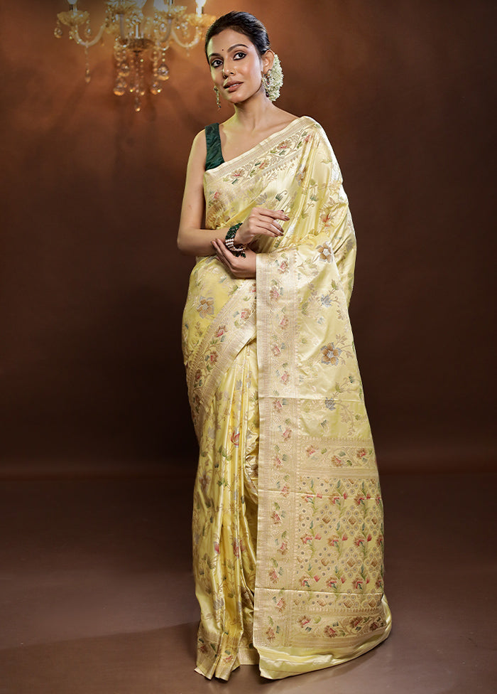 Yellow Dupion Silk Saree With Blouse Piece