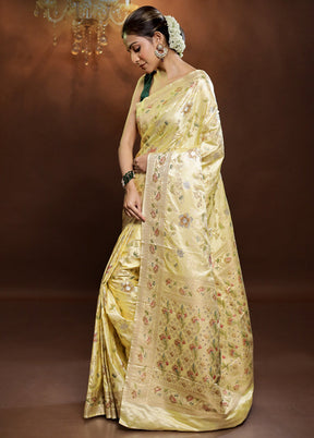 Yellow Dupion Silk Saree With Blouse Piece