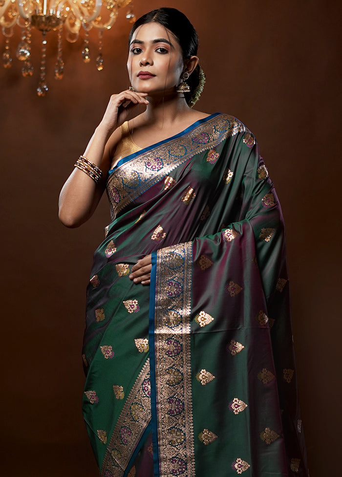 Green Handloom Banarasi Pure Silk Saree With Blouse Piece