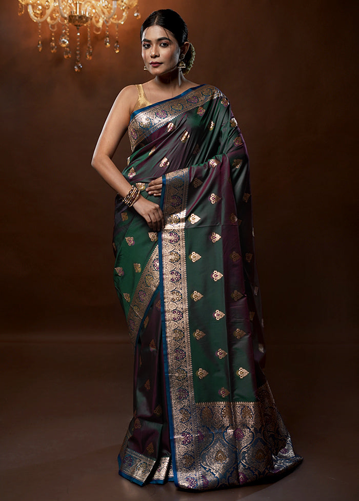 Green Handloom Banarasi Pure Silk Saree With Blouse Piece