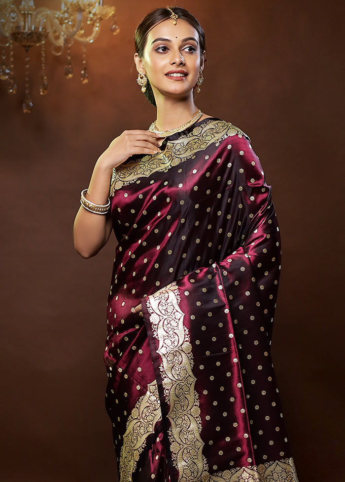 Purple Handloom Banarasi Pure Silk Saree With Blouse Piece - Indian Silk House Agencies