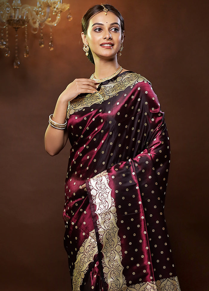 Purple Handloom Banarasi Pure Silk Saree With Blouse Piece