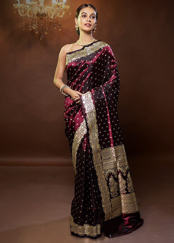 Purple Handloom Banarasi Pure Silk Saree With Blouse Piece