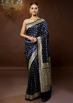 Blue Handloom Banarasi Pure Silk Saree With Blouse Piece