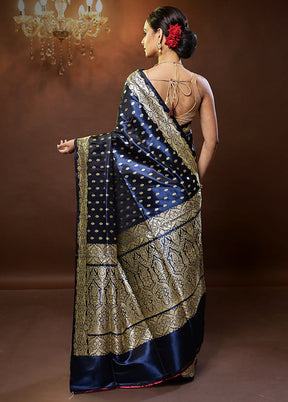 Blue Handloom Banarasi Pure Silk Saree With Blouse Piece