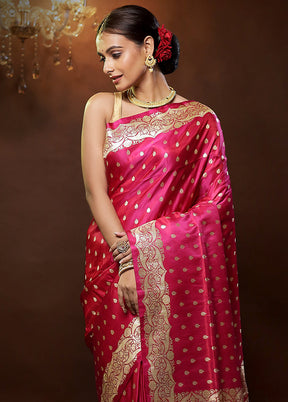 Pink Handloom Banarasi Pure Silk Saree With Blouse Piece