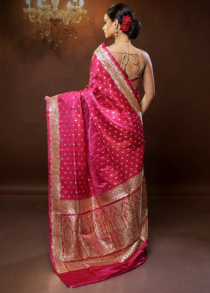 Pink Handloom Banarasi Pure Silk Saree With Blouse Piece