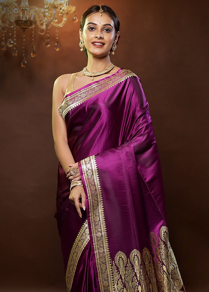 Pink Handloom Banarasi Pure Silk Saree With Blouse Piece - Indian Silk House Agencies