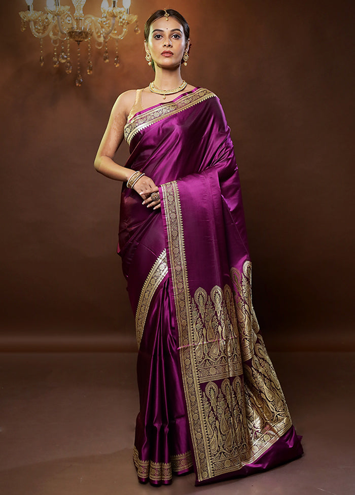 Pink Handloom Banarasi Pure Silk Saree With Blouse Piece - Indian Silk House Agencies