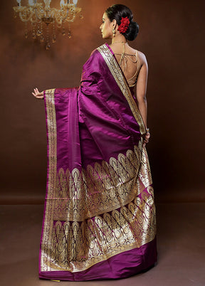 Pink Handloom Banarasi Pure Silk Saree With Blouse Piece