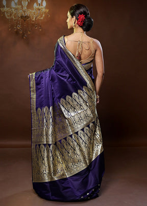 Blue Handloom Banarasi Pure Silk Saree With Blouse Piece