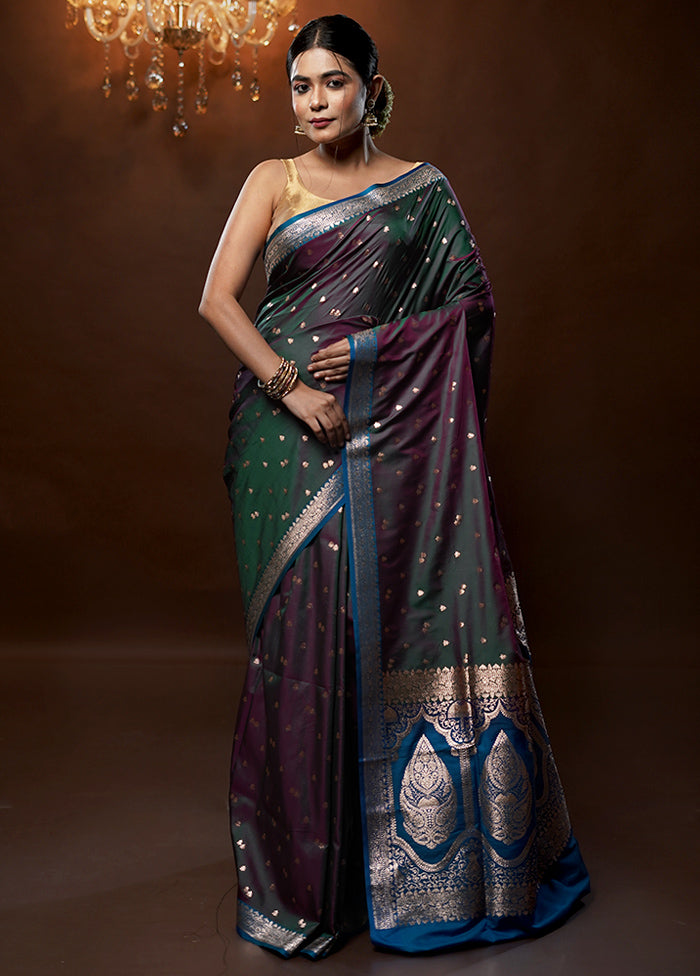 Green Banarasi Silk Saree With Blouse Piece