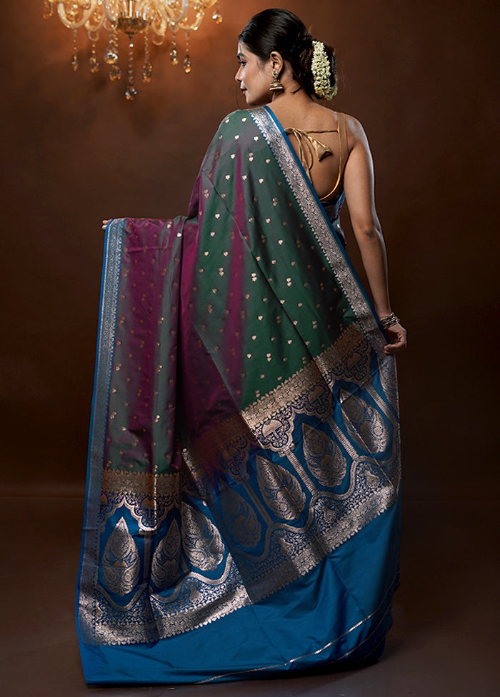 Green Banarasi Silk Saree With Blouse Piece