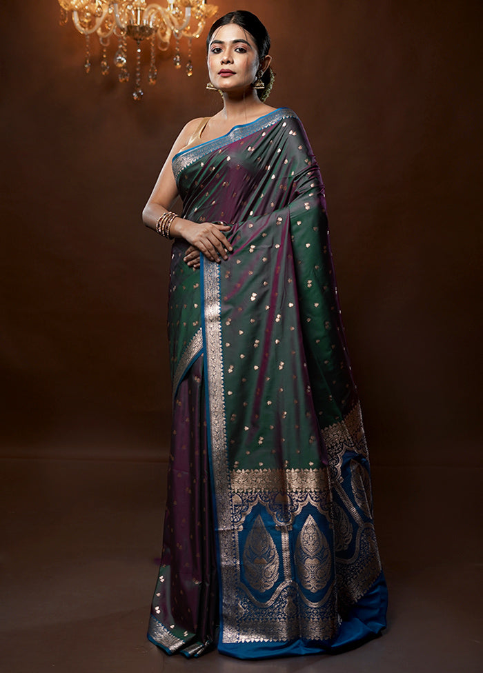 Green Banarasi Silk Saree With Blouse Piece