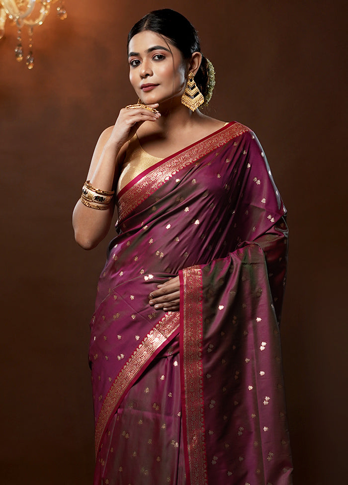 Purple Banarasi Silk Saree With Blouse Piece