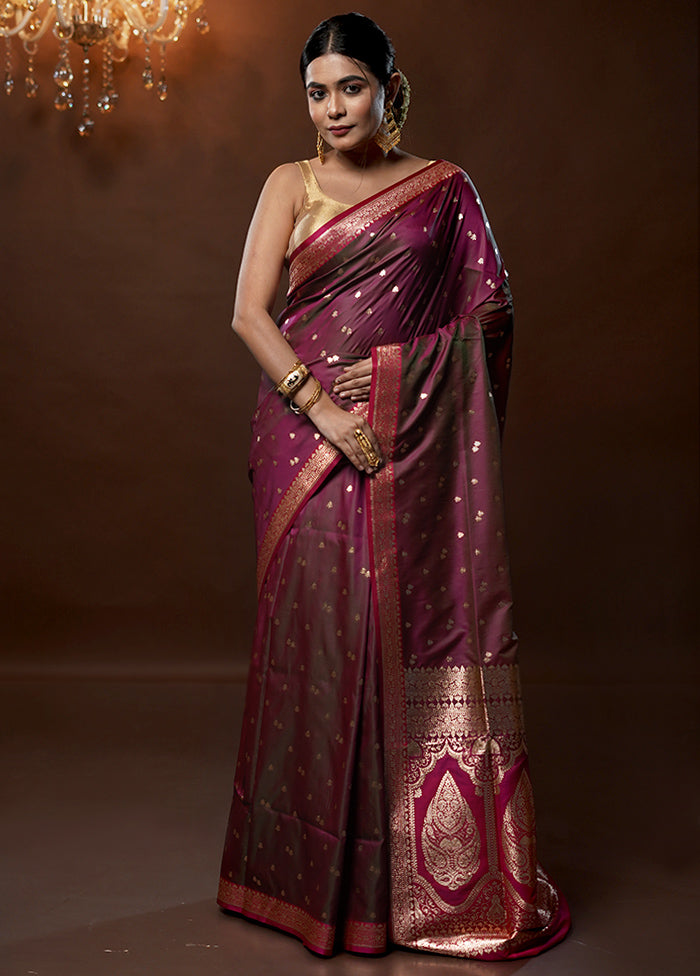 Purple Banarasi Silk Saree With Blouse Piece