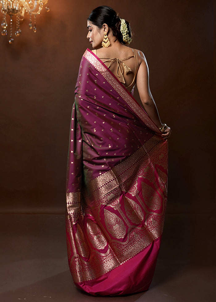 Purple Banarasi Silk Saree With Blouse Piece