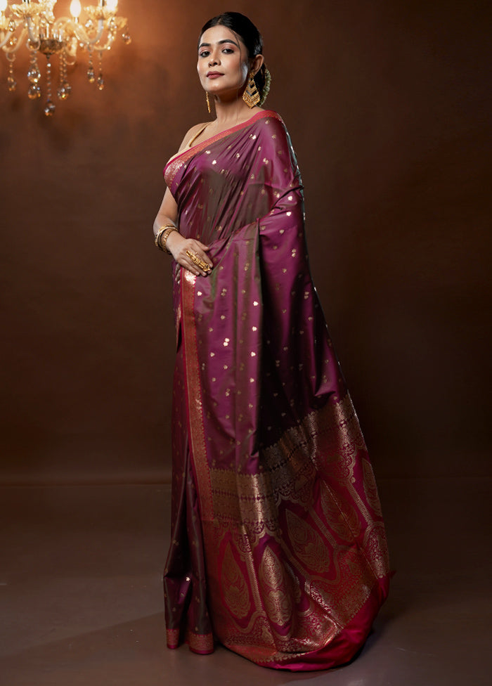 Purple Banarasi Silk Saree With Blouse Piece