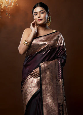 Purple Banarasi Silk Saree With Blouse Piece