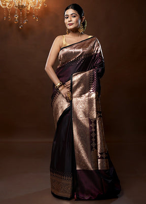 Purple Banarasi Silk Saree With Blouse Piece