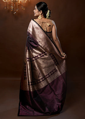 Purple Banarasi Silk Saree With Blouse Piece