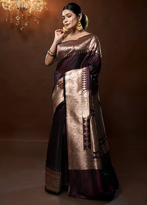 Purple Banarasi Silk Saree With Blouse Piece