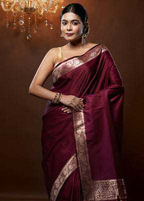 Purple Banarasi Silk Saree With Blouse Piece