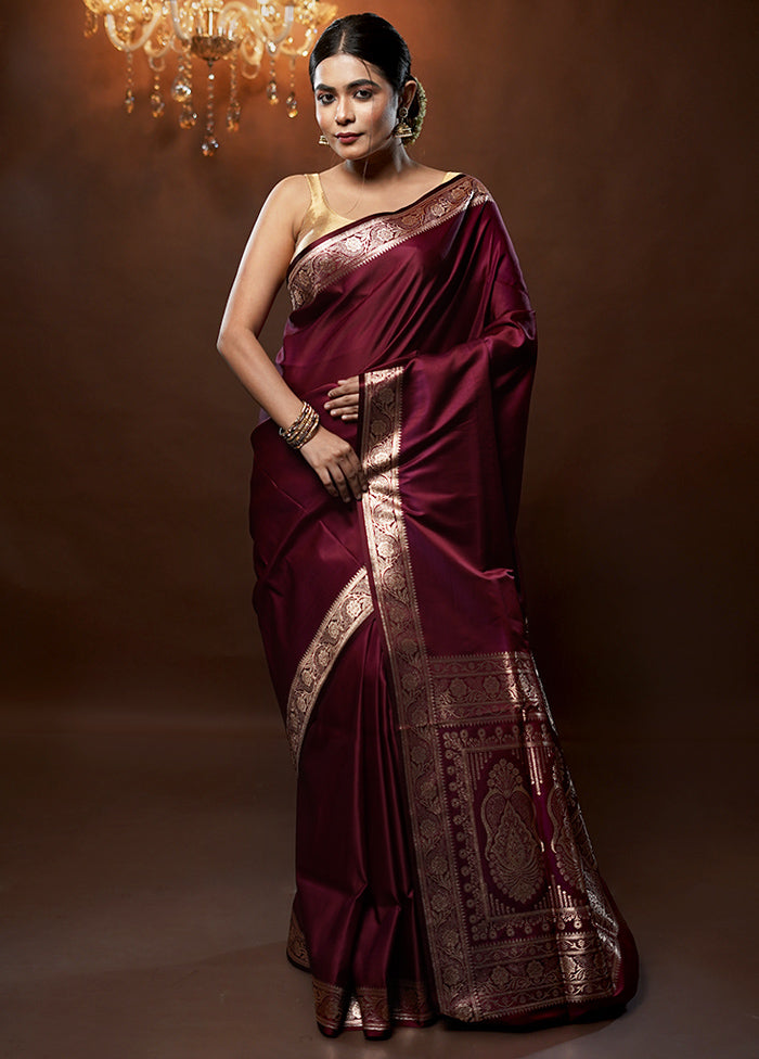 Purple Banarasi Silk Saree With Blouse Piece