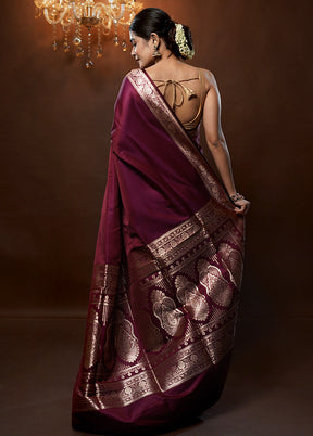 Purple Banarasi Silk Saree With Blouse Piece